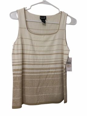 Rafaella Cream & Tan Twill Striped Sleeveless Knit Tank Size M